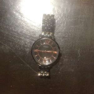Black and rose gold fossil watch